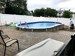 semi inground paver pool pool patio cambridge toffee onyx lite 2 level
